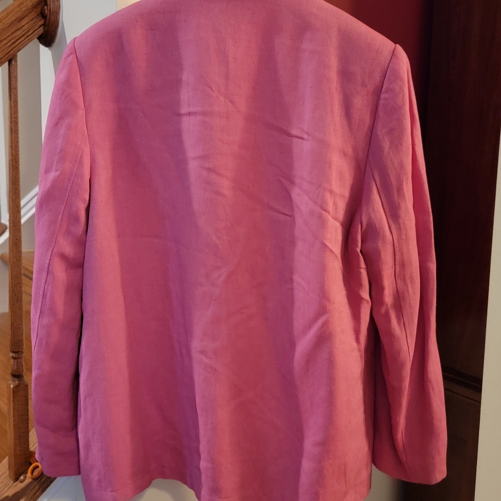 EUC Lands End Linen Blazer Oxford Pink 16 Tall - Picture 6 of 6